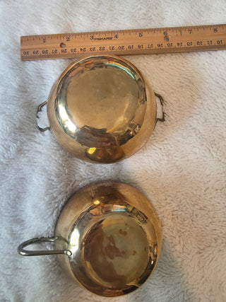 Asian Brass Hand Stiped Floral Creamer & Sugar Bowl Set w/ Handles, 2pc