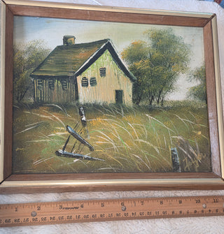 Vintage Framed Landscape Canvas Barn & Farmhouse Wall Art, Small Wood Frame