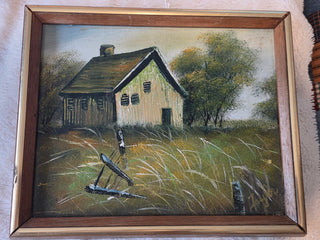 Vintage Framed Landscape Canvas Barn & Farmhouse Wall Art, Small Wood Frame