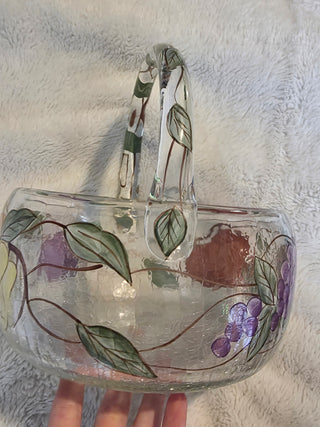 Vintage Fifth Avenue Crystal Ltd Hand Painted Clear Glass Basket Romania