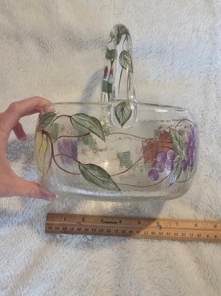 Vintage Fifth Avenue Crystal Ltd Hand Painted Clear Glass Basket Romania