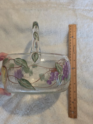 Vintage Fifth Avenue Crystal Ltd Hand Painted Clear Glass Basket Romania
