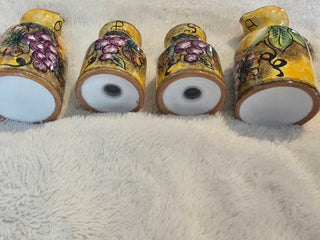 vintage italian majolica pottery condiments set Hand Painted with Holder