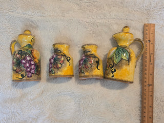 vintage italian majolica pottery condiments set Hand Painted with Holder
