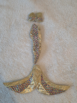 Barbie  Doll Jewel Hair Mermaid Replacement Gold Sparkle Costume 3pc Lot