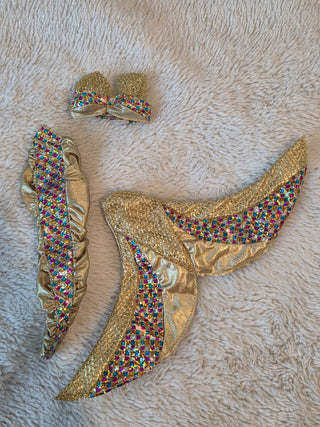 Barbie  Doll Jewel Hair Mermaid Replacement Gold Sparkle Costume 3pc Lot