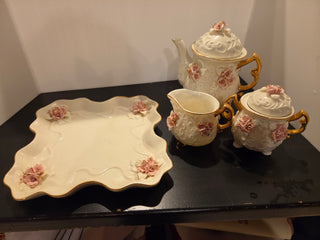 6 pc Pink Roses w Gold Tea Set