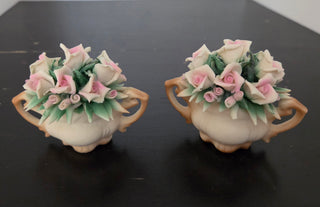 2 pc pink roses figurines