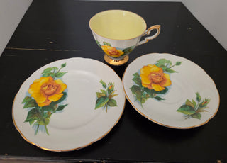 3 pc yellow rose tea cup and saucer