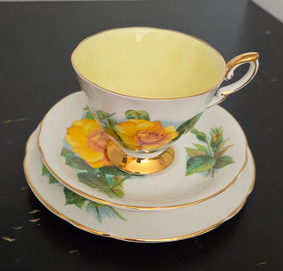 3 pc yellow rose tea cup and saucer