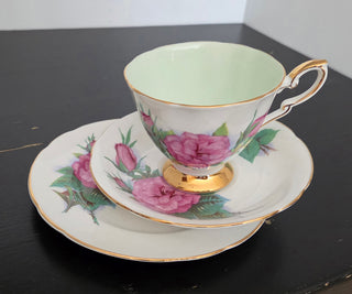 3 pc pink rose tea cup and saucer