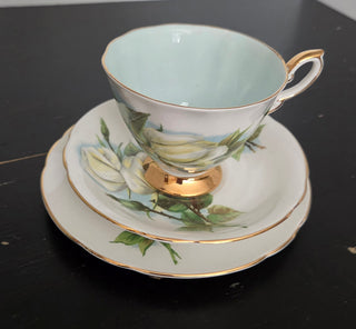 3 pc soft yellow rose tea cup and saucer