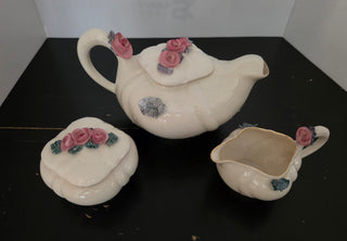 5 pc Cream w pink blue tea set