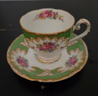 2 pc green white tea cup saucer