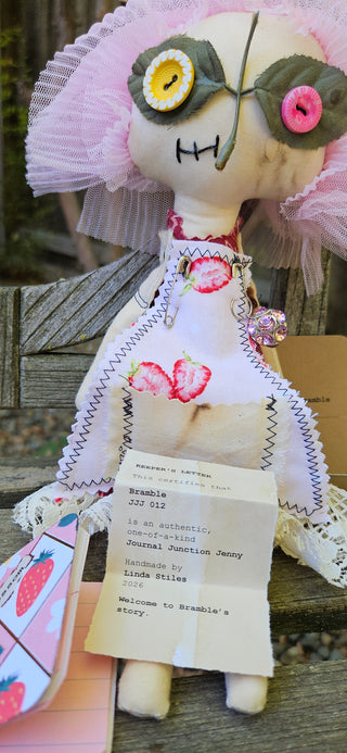 Journal Junction Jenny No. 012-Bramble Handmade Art Dolll w/Mini Journal OOAK Cloth Doll