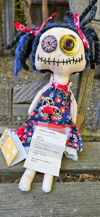 Journal Junction Jenny No. 014-Sadie Handmade Art Dolll w/Mini Journal OOAK Cloth Doll