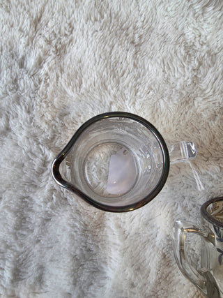 Vintage Clear Glass Creamer & Sugar Bowl Set Wtched Glass With Silver Overlay