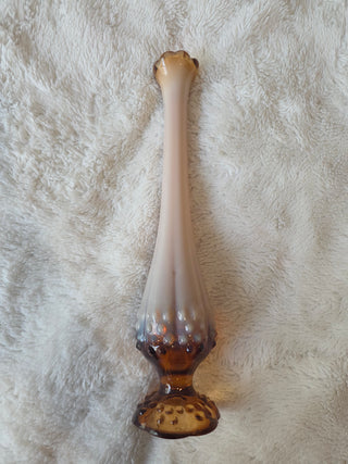 Vintage Fenton Brown Cream Hobnail Opalescent Swung Art Glass Vase 10