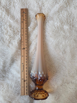 Vintage Fenton Brown Cream Hobnail Opalescent Swung Art Glass Vase 10