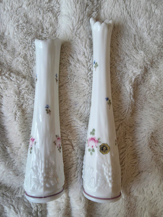 Westmoreland Vintage Milk Glass Swung Bud Vases Hand Painted Set Of 2
