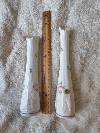 Westmoreland Vintage Milk Glass Swung Bud Vases Hand Painted Set Of 2