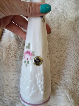 Westmoreland Vintage Milk Glass Swung Bud Vases Hand Painted Set Of 2
