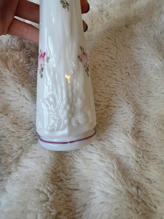 Westmoreland Vintage Milk Glass Swung Bud Vases Hand Painted Set Of 2