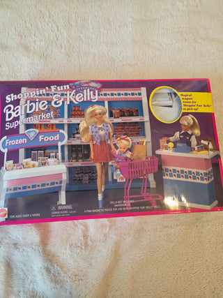 Shoppin' Fun Barbie & Kelly Supermarket Playset 1996 Used Mostly Complete