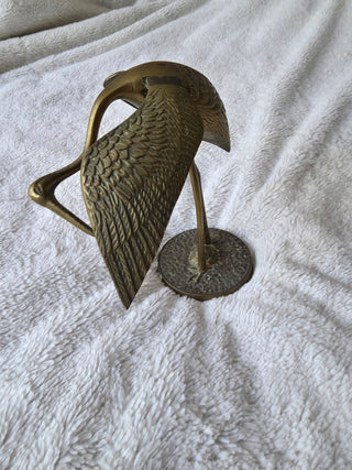 Vintage Solid Brass Mid-Century Crane Egret Stork Heron Bird Figurine 7.5" Tall