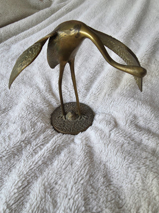 Vintage Solid Brass Mid-Century Crane Egret Stork Heron Bird Figurine 7.5" Tall
