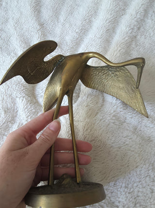Vintage Solid Brass Mid-Century Crane Egret Stork Heron Bird Figurine 7.5" Tall