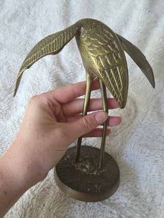 Vintage Solid Brass Mid-Century Crane Egret Stork Heron Bird Figurine 7.5" Tall