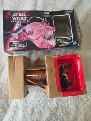 1998 Hasbro STAR WARS Episode I Snapping Jaw Opee and Qui Gon Jinn Mint in Box