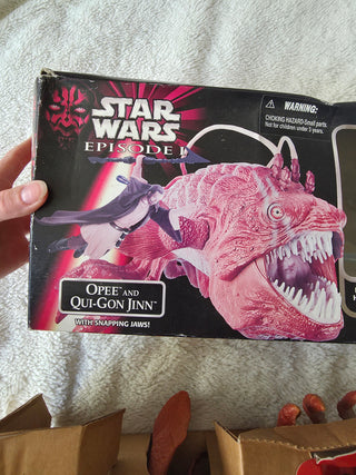 1998 Hasbro STAR WARS Episode I Snapping Jaw Opee and Qui Gon Jinn Mint in Box