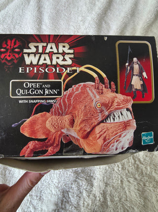 1998 Hasbro STAR WARS Episode I Snapping Jaw Opee and Qui Gon Jinn Mint in Box