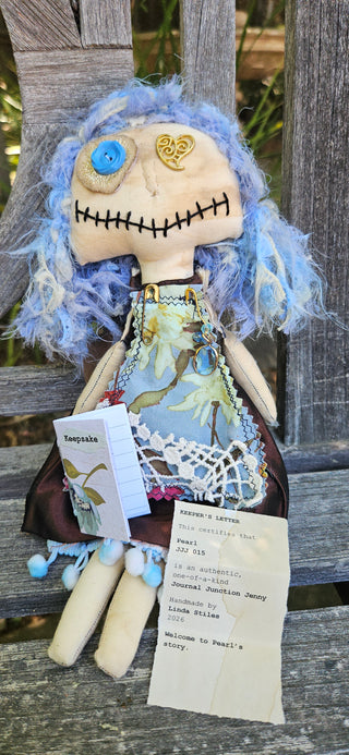 Journal Junction Jenny No. 015-Pearl Handmade Art Dolll w/Mini Journal OOAK Cloth Doll