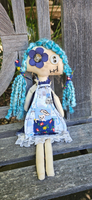 Journal Junction Jenny No. 013-Tabby Handmade Art Dolll w/Mini Journal OOAK Cloth Doll