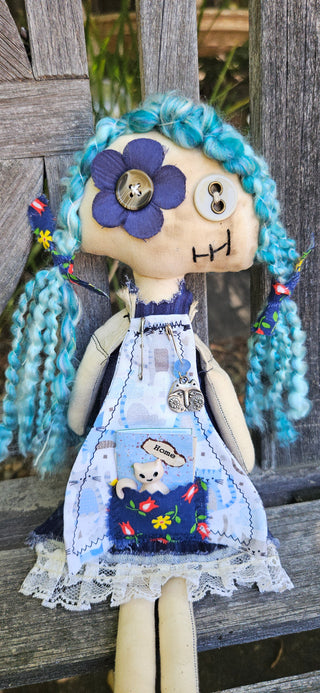 Journal Junction Jenny No. 013-Tabby Handmade Art Dolll w/Mini Journal OOAK Cloth Doll