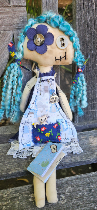 Journal Junction Jenny No. 013-Tabby Handmade Art Dolll w/Mini Journal OOAK Cloth Doll