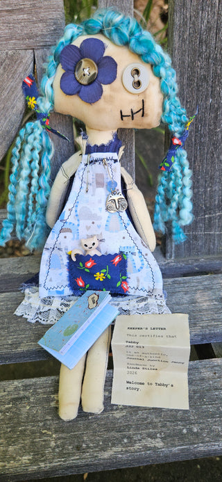 Journal Junction Jenny No. 013-Tabby Handmade Art Dolll w/Mini Journal OOAK Cloth Doll