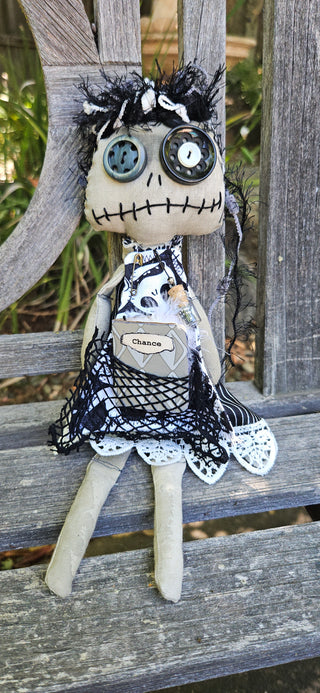 Journal Junction Jenny No. 009-Raven Handmade Art Dolll w/Mini Journal OOAK Cloth Doll