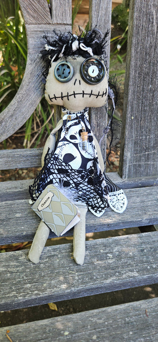 Journal Junction Jenny No. 009-Raven Handmade Art Dolll w/Mini Journal OOAK Cloth Doll