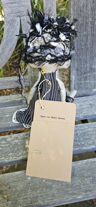 Journal Junction Jenny No. 009-Raven Handmade Art Dolll w/Mini Journal OOAK Cloth Doll