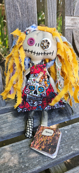 Journal Junction Jenny No. 011-Marigold Handmade Art Dolll w/Mini Journal OOAK Cloth Doll