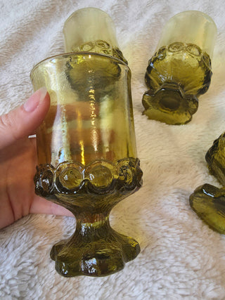 Vintage Tiffin Franciscan Madeira Olive Green Footed 5.5” Glasses 8 Oz Set of 4