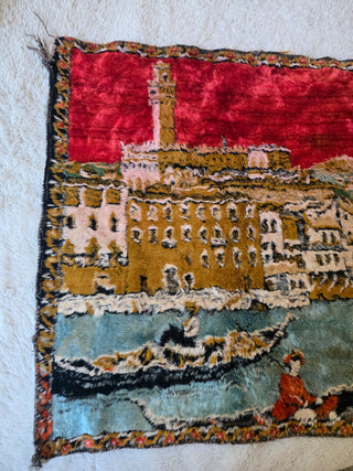 Vintage 1970s Florence italy Tapestry Rug 18" x 36"