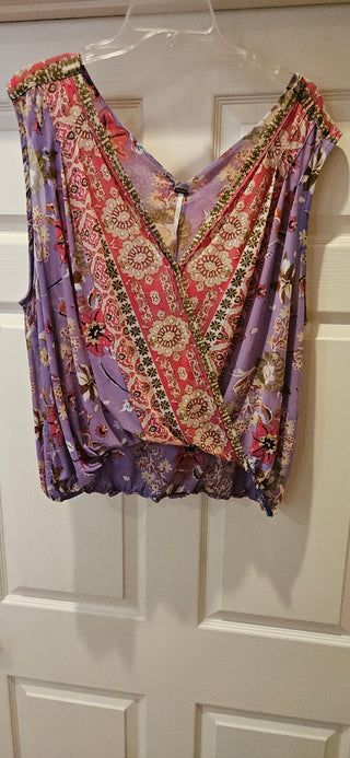Free People Lavender Floral Bubble Hem Sleeveless Top Size L