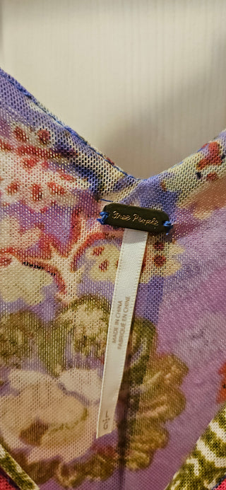 Free People Lavender Floral Bubble Hem Sleeveless Top Size L