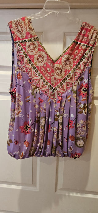 Free People Lavender Floral Bubble Hem Sleeveless Top Size L