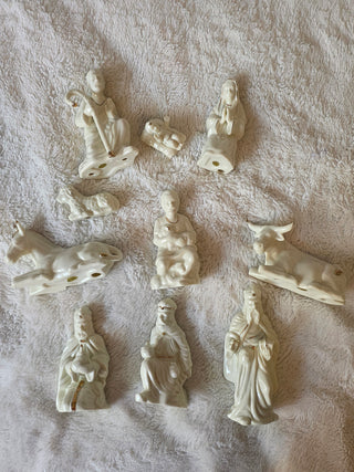 Vintage White Glazed Ceramic Nativity Scene Set 10 Piece